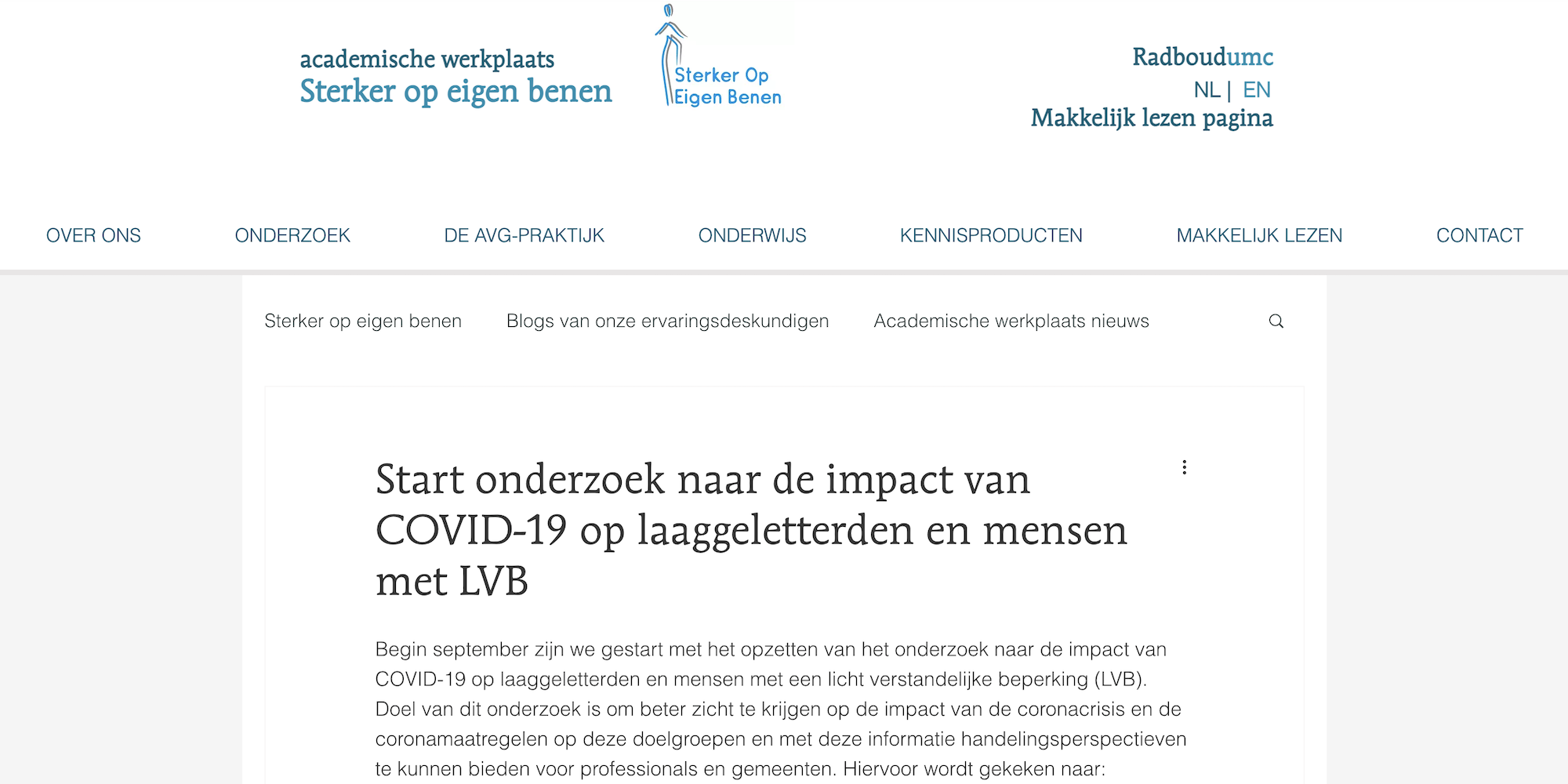 Academische Werkplaats Sterker op Eigen Benen Coronatijden in Nederland
